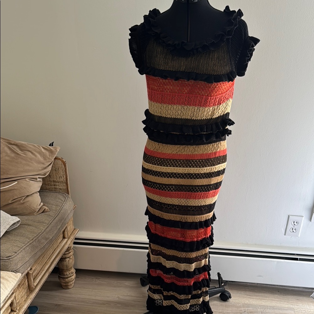 NEWRalph Lauren Cap Sleeve knitted Striped Dress - Black, Red, Gold